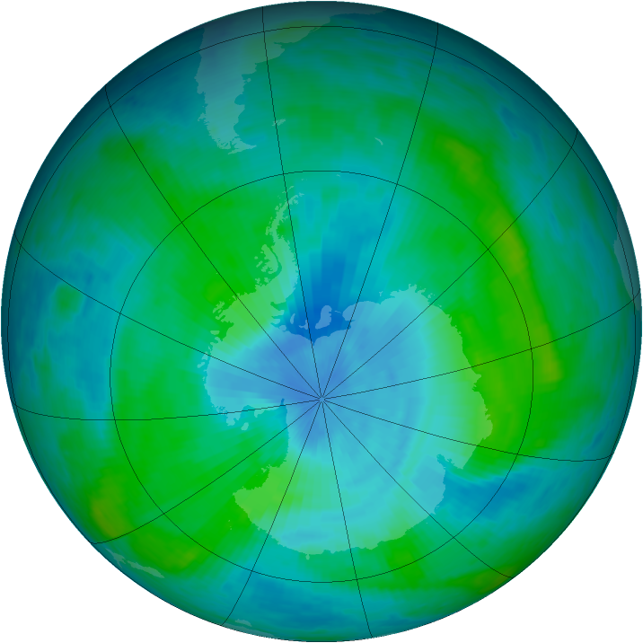Antarctic ozone map for 26 February 1990
